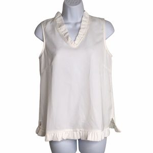 JADE Ruffle V-Neck Sleeveless Top White Small